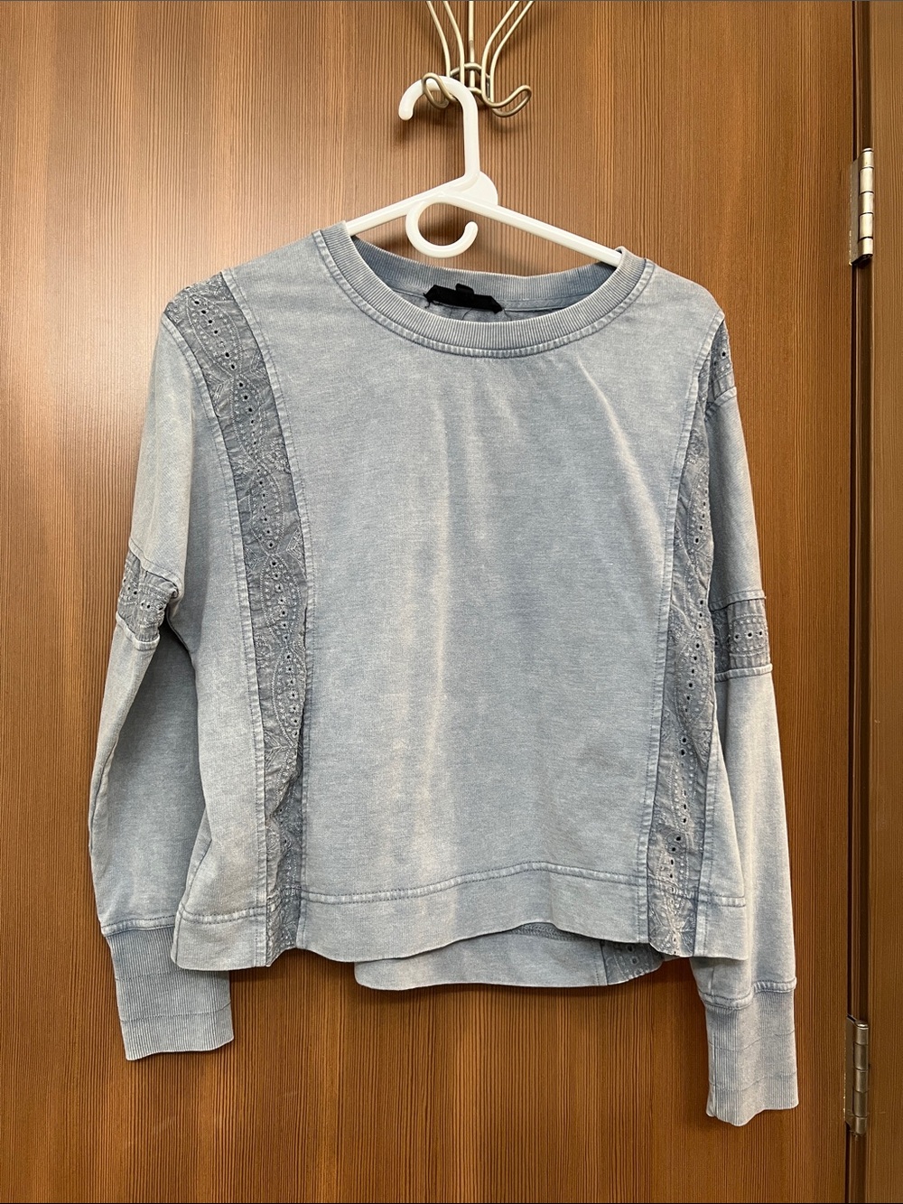 Women's Washed Light Blue Eyelet-Trim Shirt